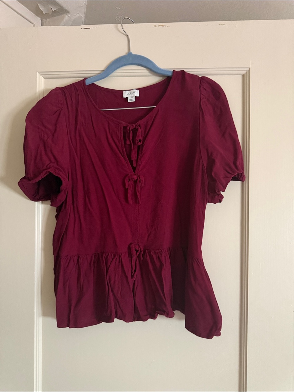 J. Crew Wine Red Tie-Front Peplum Blouse